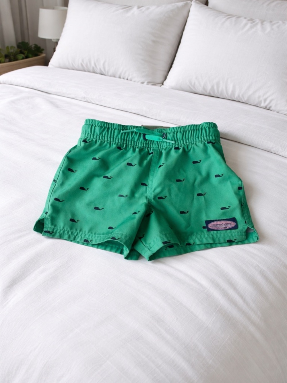 Vineyard Vines Green Whale-Print Swim Trunks